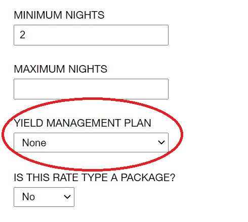 screenshot of yield management drop-down in rate settings