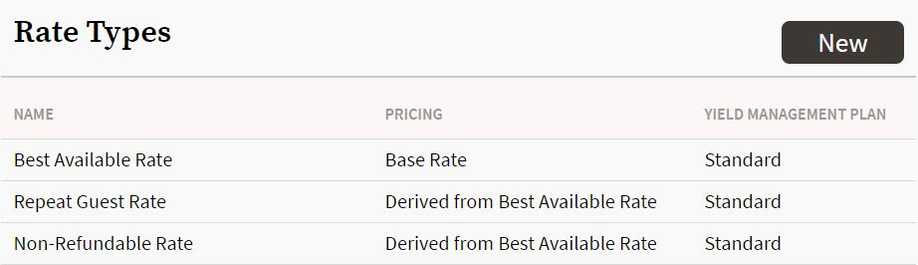 screenshot of rate types settings page