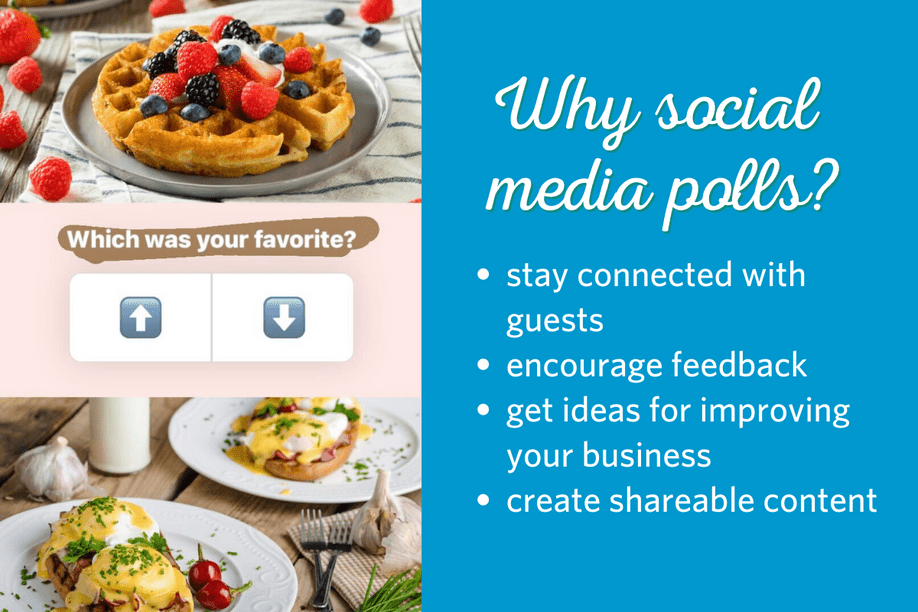 image of Instagram story with a poll sticker and photos of waffles and eggs Benedict asking which the viewer prefers